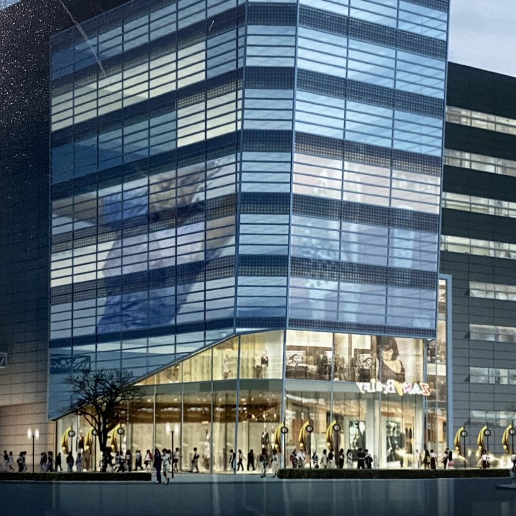 epson-p703-architecture-rendering-glass-detail ภาพระยะใกล้ของงานพิมพ์ภาพสถาปัตยกรรมจาก Epson SC-P703 แสดงความคมชัดของรายละเอียดกระจกอาคารและลายเส้นที่ตรงแม่นยำ ไร้รอยหยักแม้ในจุดที่เล็กที่สุด